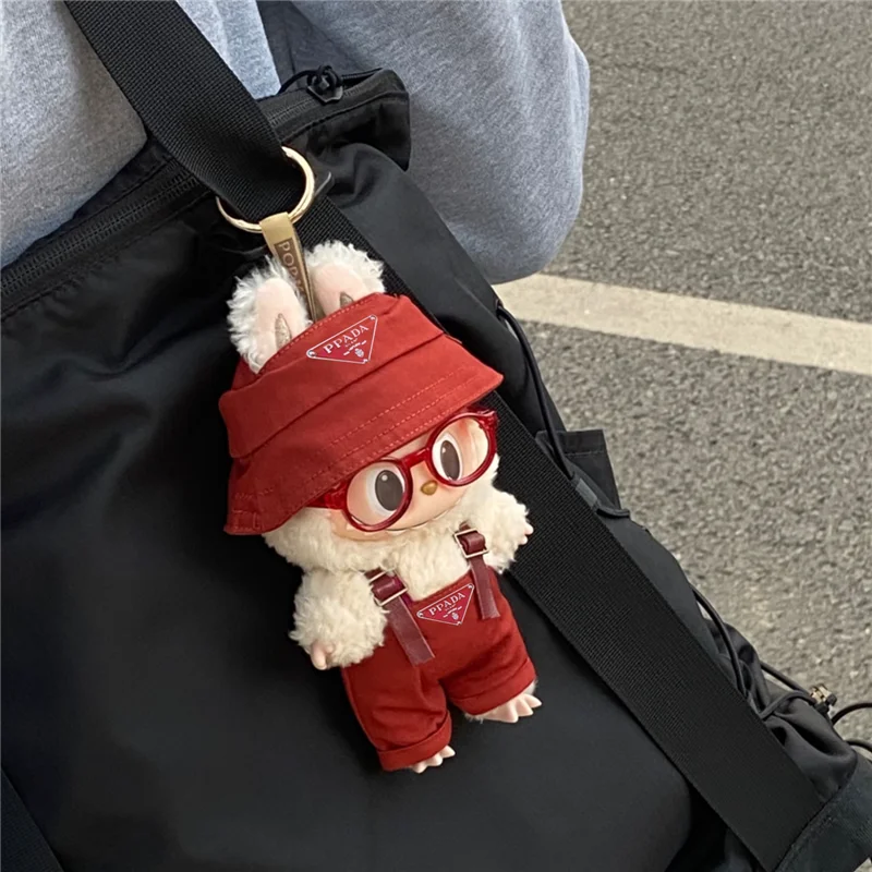 ชุดเสื้อผ้าตุ๊กตา Labubu Mini ขนาด 17 ซม. หมวกชาวประมง ชุดเอี๊ยม แว่นตาสไตล์เรโทร ชุดปาร์ตี้ ตุ๊กตาแบบนั่ง รุ่น I II อุปกรณ์ตกแต่งบ้านตุ๊กตา