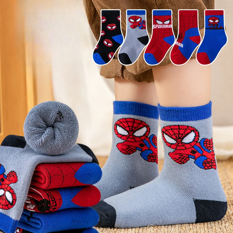 

Cartoon Spidermans Boy's Socks Spring Autumn Simple Casual Black White Striped Sock Breathable Mid Tube Socks Mid Tube Sock