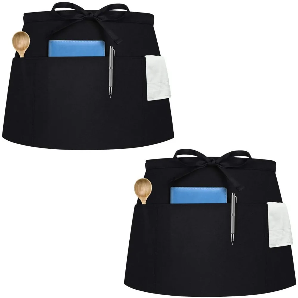3Pocket Waist Short Apron for Restaurant Chef Waiter Coffee Shop BBQ Barber Cleaning Supplie Unisex Durable Universal Half Apron view 5