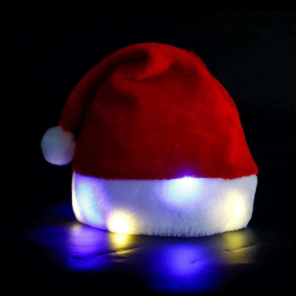 LED Glowing Hat Christmas Funny Decoration Plush Hat Colorful Lights Flashing Lights String Headwear Illuminated Party Hats