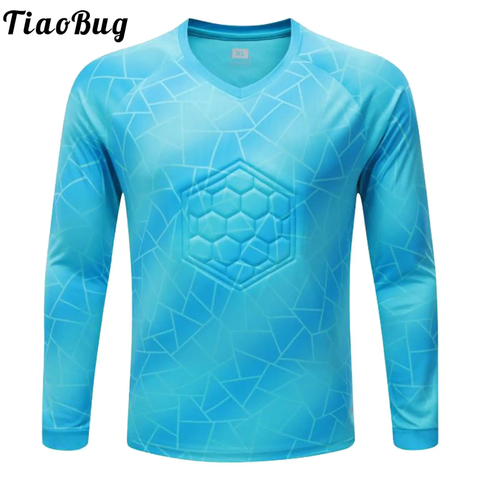 

Autumn 2023 Mens Sportwear New Goalkeeper Padded T-shirt Geometric Print Goalie Shirt V Neck Long Sleeve Football Training Tops