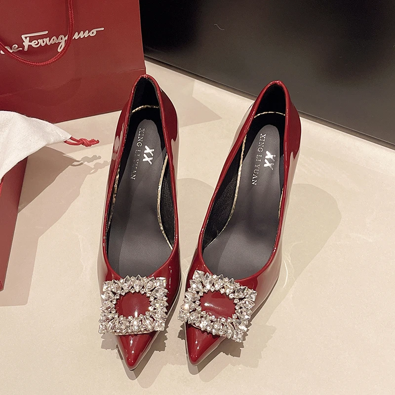 العلامة التجارية المرأة عالية الكعب 2026 ربيع جديد فاخر حجر الراين المرأة خنجر أحذية مريحة عدم الانزلاق الصنادل مكتب الضحلة #4