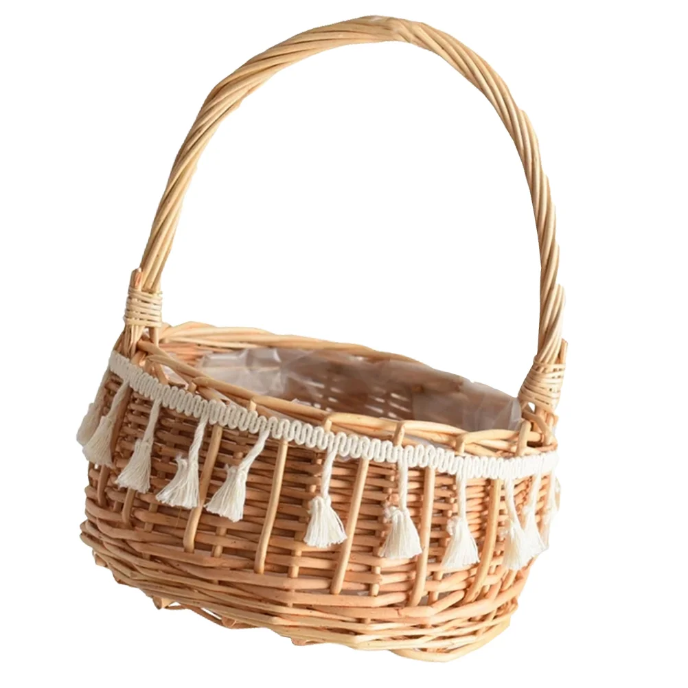 チューリップ タッセル織フラワーバスケット S ハンドル付き ハンドル ファッション ウェディング ガール バスケット 女の子用 籐
