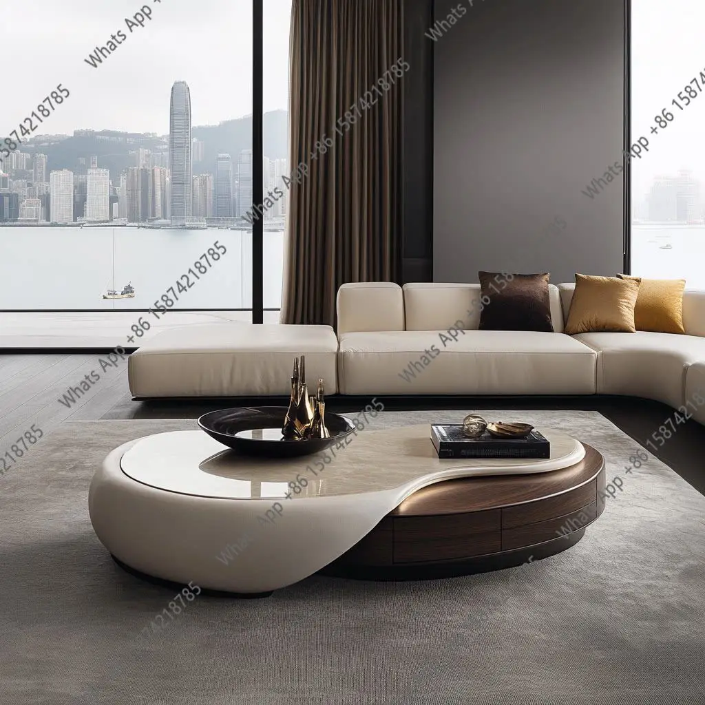 light luxury high sense designer solid wood marble large flat floor home living room special-shaped coffee table creative