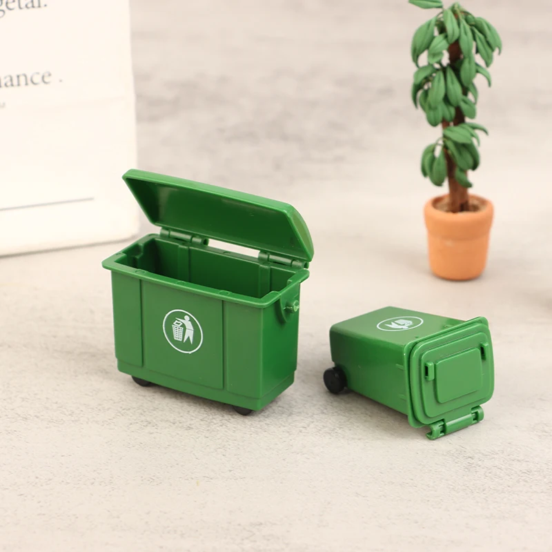 2pcs 1:12 Dollhouse Miniature Sanitation Trash Can Toy Model Simulation Garbage Curbside Trash Bin Kid Toys Gift