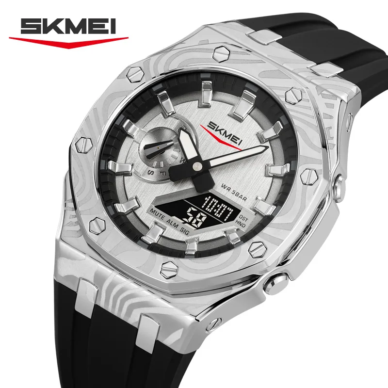 Skmei 2471 luz nocturna LED pantalla Digital Dual relojes de cuarzo resistentes al agua con calendario cronómetro analógico cronómetro despertador