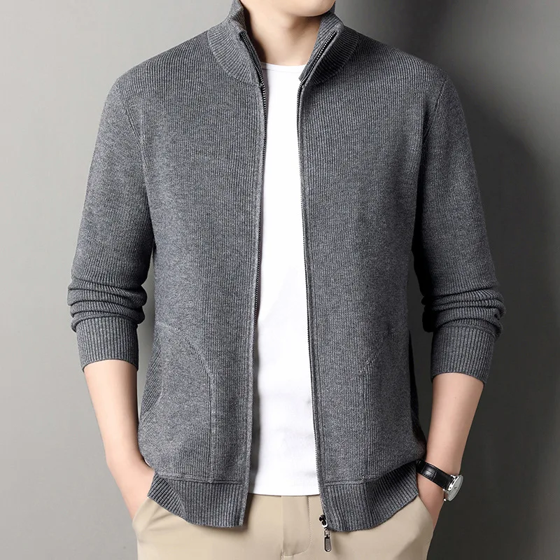 2026 Autumn Winter Men's Jacket Zipper Stand Collar Cardigan Sweater Fashion Outerwear