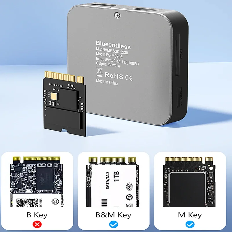 M.2 NVMe المغناطيسي 2230 SSD الضميمة 10Gbps USB 3.2 Type-C توسيع حوض 4K 60 هرتز HD Hub 3.5 مللي متر AUX PD 100 واط محول دعم SD/TF