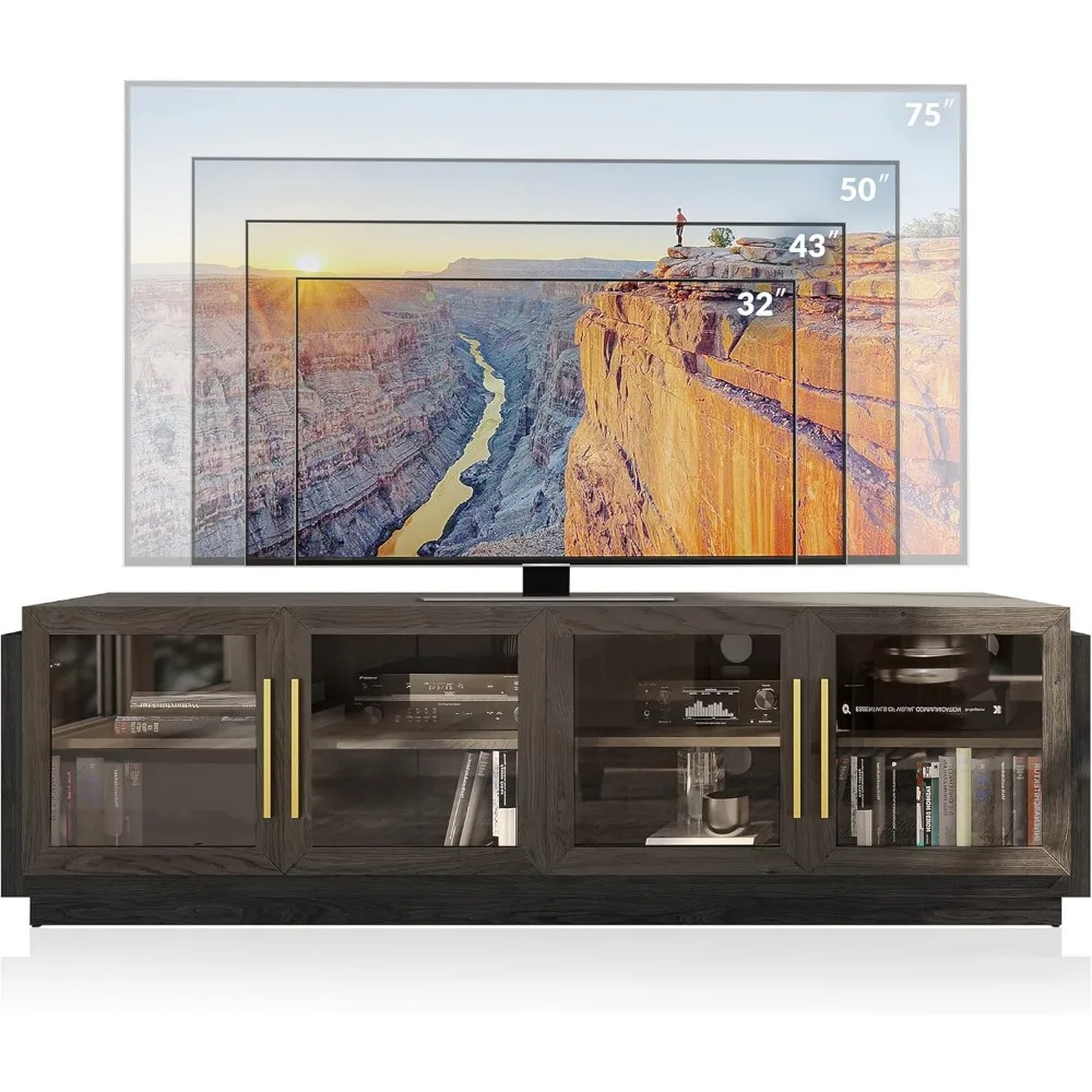 モダンな70インチテレビスタンド（75インチテレビ対応）、リビングルーム用収納棚付きコンテンポラリーエンターテイメントセンター