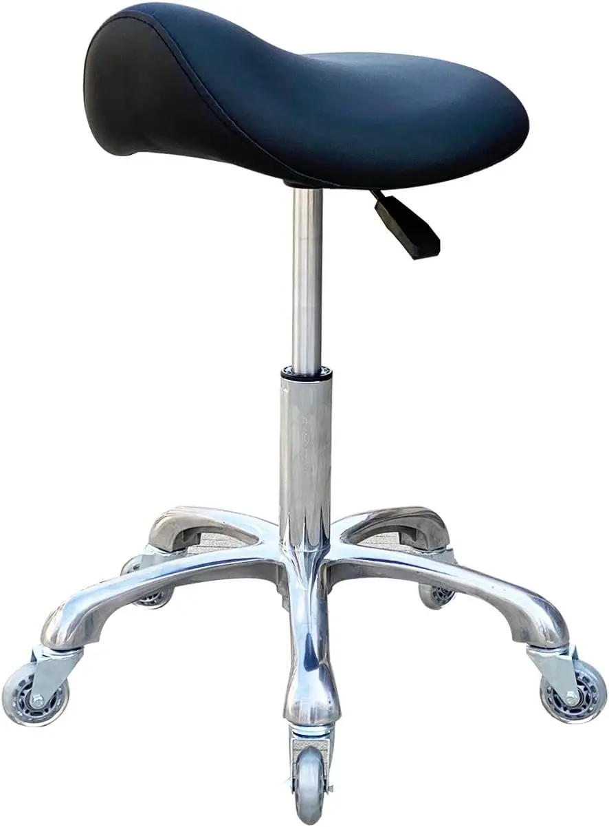 

FRNIAMC Professional Saddle Stool with Wheels Ergonomic Swivel Rolling Height Adjustable for Clinic Dentist Beauty Salon Tattoo