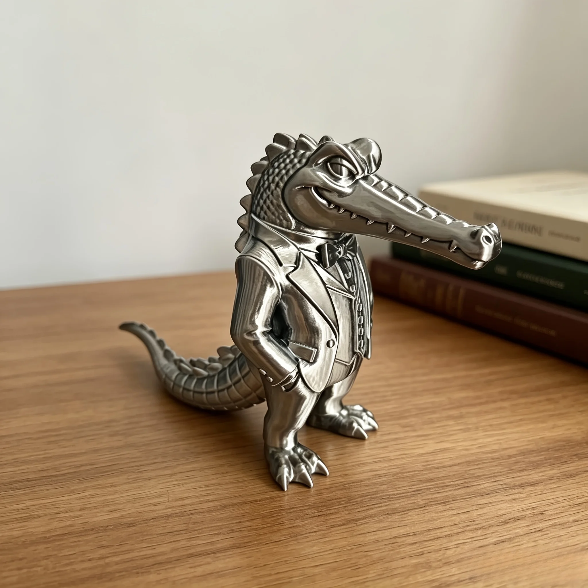 Gentleman Suit Crocodile Statues 3D Printed Gentleman Croc Figurines Retro Desktop Bookshelf Ornament Business Style Collectible - view 2