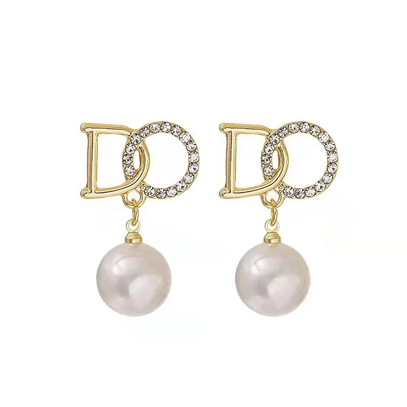 الكورية سيدة الموضة الأقراط حجر الراين الفاخرة تصميم DO رسالة أقراط للنساء الكلاسيكية اللؤلؤ قلادة أقراط مجوهرات الحفلات #6