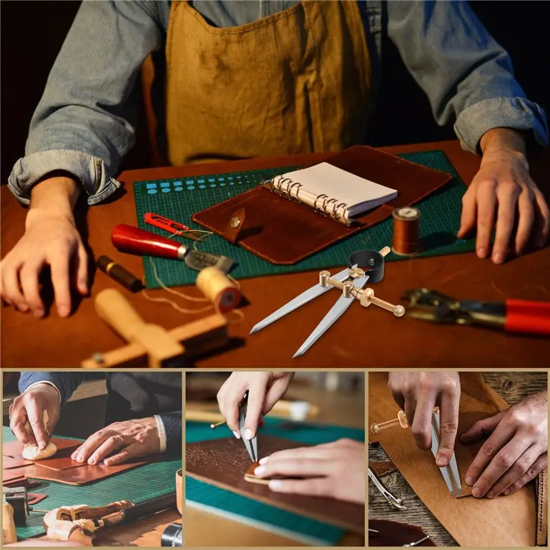 AT84-Leather Craft Rotating Craft Tool Diy Wing Divider Adjustable Steel Leather Craft Making Rotating Tool Wing Divider Spacing