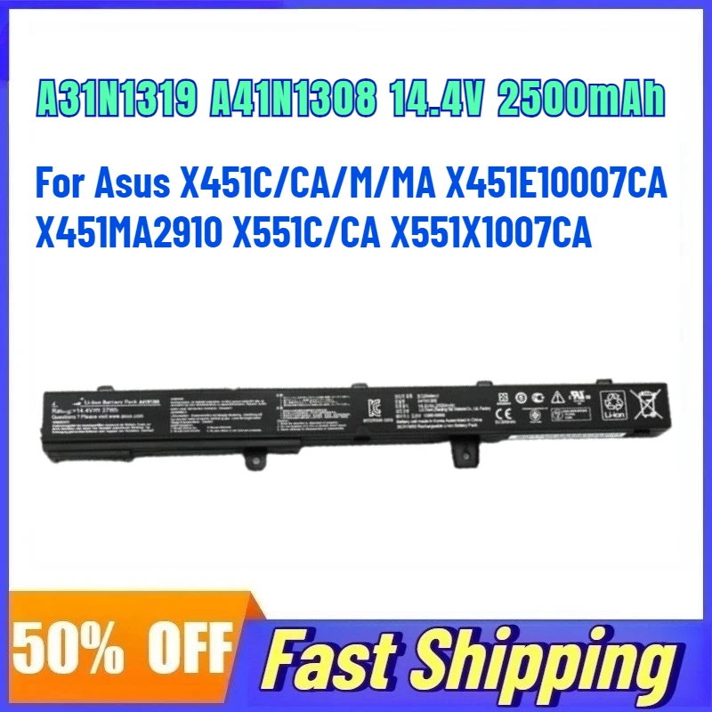 A31N1319 A41N1308 14.4V 2500mAh Laptop Battery for Asus X451C/CA/M/MA X451E10007CA X451MA2910 X551C/CA X551X1007CA