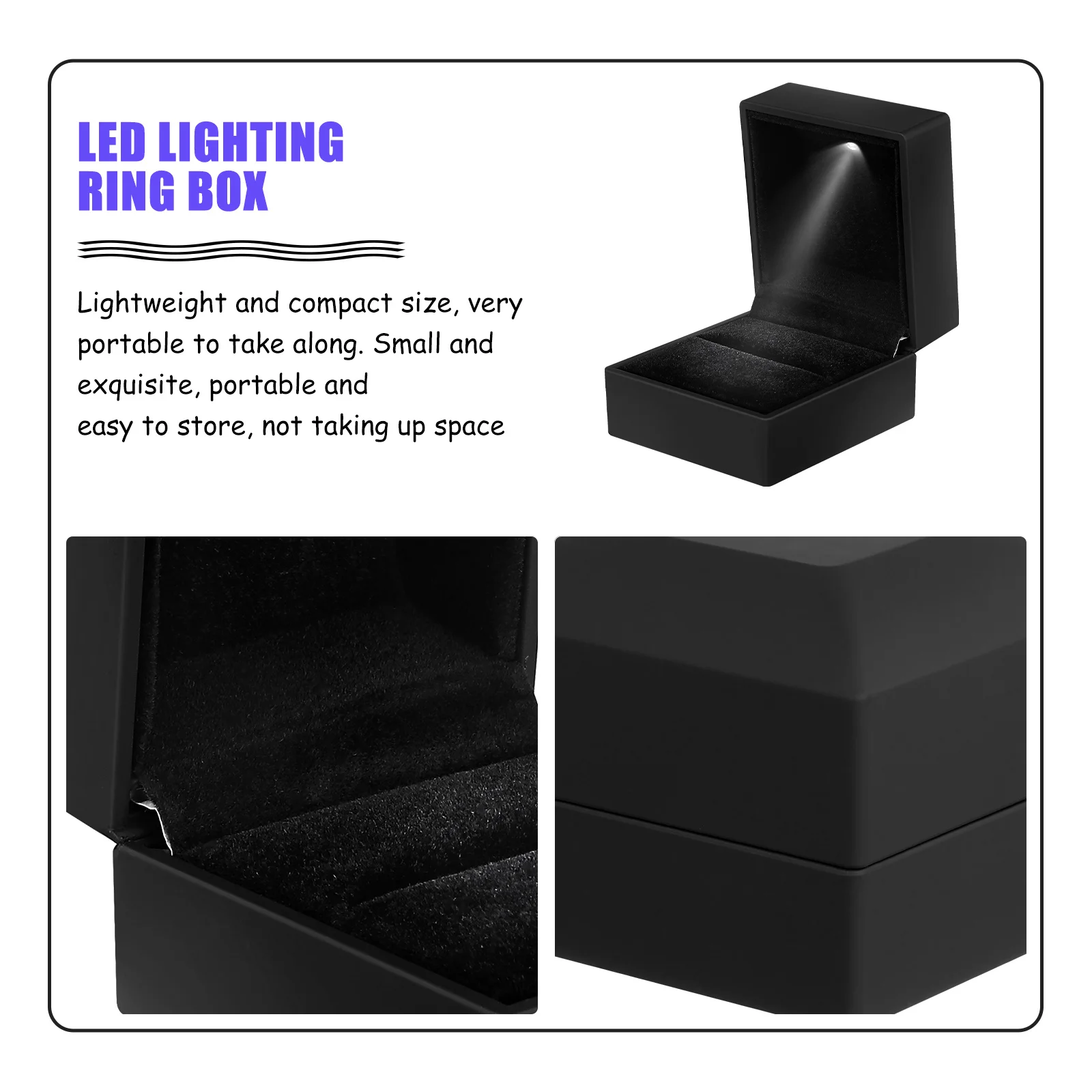 

Durable PU Metal Wedding Ring Box Case Portable LED Lighting Jewelry Gift Storage Romantic Proposal Use Wedding Ring Box