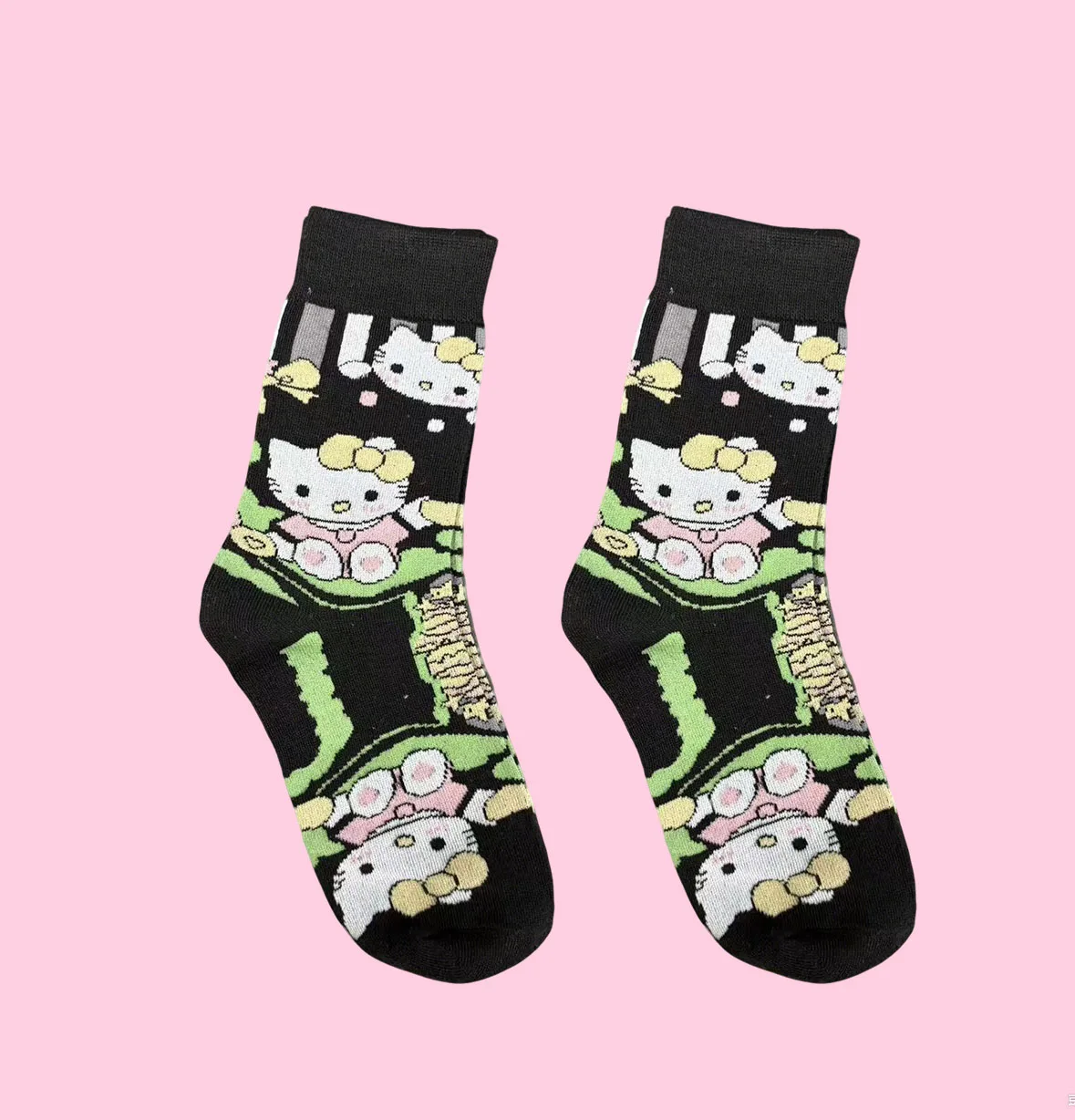여성용 산리오 헬로 키티 만화 애니메이션 귀여운 종아리 중간 양말 1/5쌍