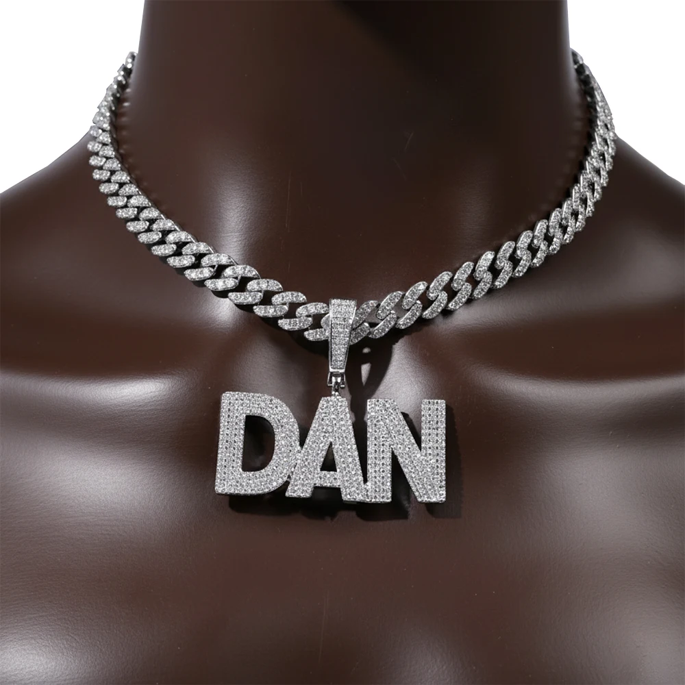 

ICECHARMI Inlaid CZ Stones Customized Name Pendant Cuban Chain Iced Out Zirconia Bling Nameplate Hiphop Jewelry Necklace For Men
