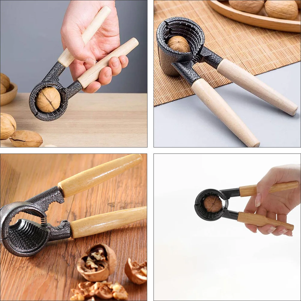 

1pc Aluminum Alloy Walnut Cracker Wooden Handle Multifunctional Nut Opener For Chestnut Hazelnut Pecan Shell Kitchen Bar Tool