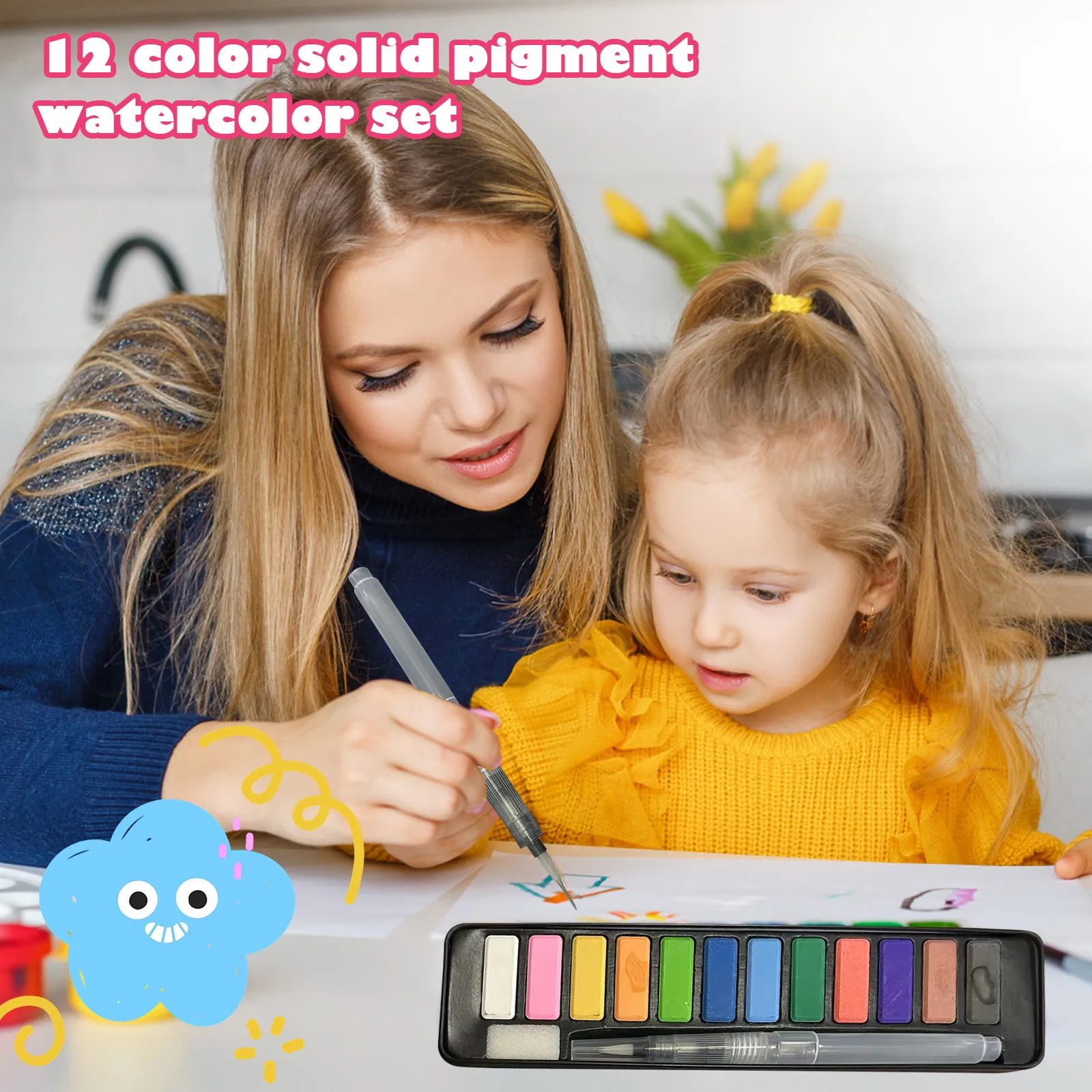 HOT Watercolor Paint Set, 12 Vivid Colors in Portable Box, Perfect Travel Watercolor Set for Amateur Hobbyists Painting Lovers