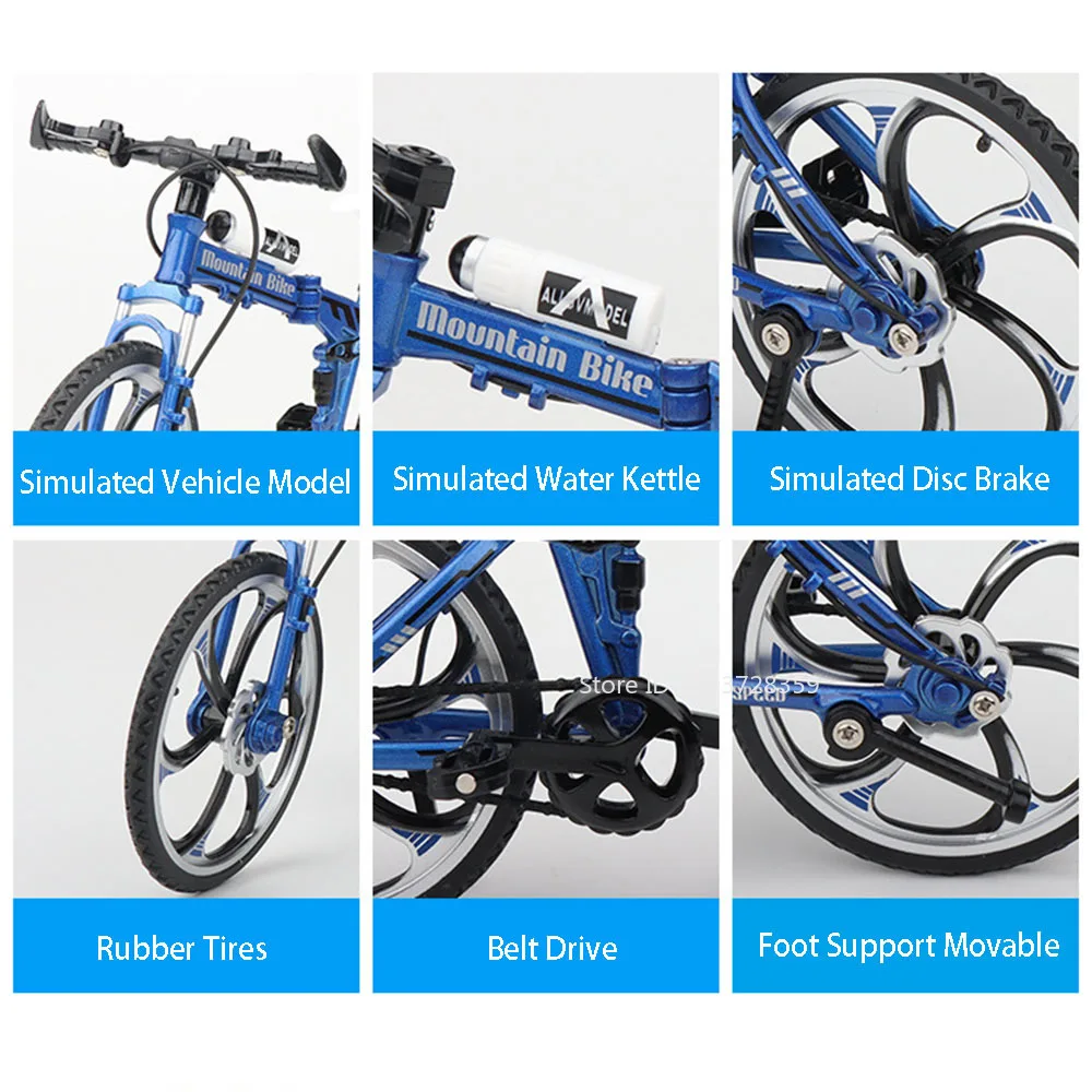 Bicicletas plegables en miniatura 1:8, modelo de juguete, bicicletas todoterreno, neumáticos de goma fundidos a presión de aleación, juguetes de bicicleta con absorción de impacto para niños, regalos