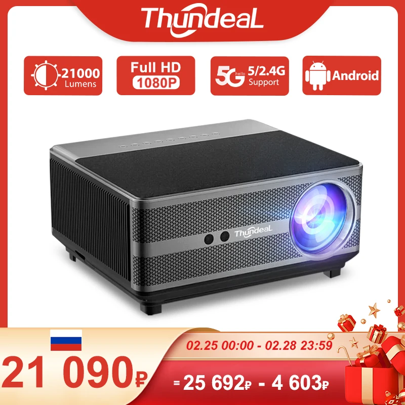 ThundeaL-Projecteur LED Full HD 1080P, 2K, 4K, Wi-Fi, grand écran TD98, pour home cinéma TD98W projecteur 4k android WiFi videoprojecteur video projecteur