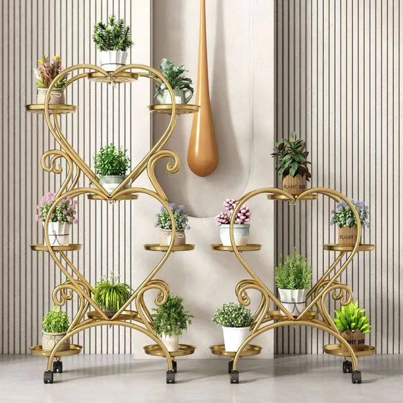 Metal Iron Shelf Indoor With Wheels Living Room Home Decor Planter Holder Golden Bedroom Apartment Repisas Indoor Accessories