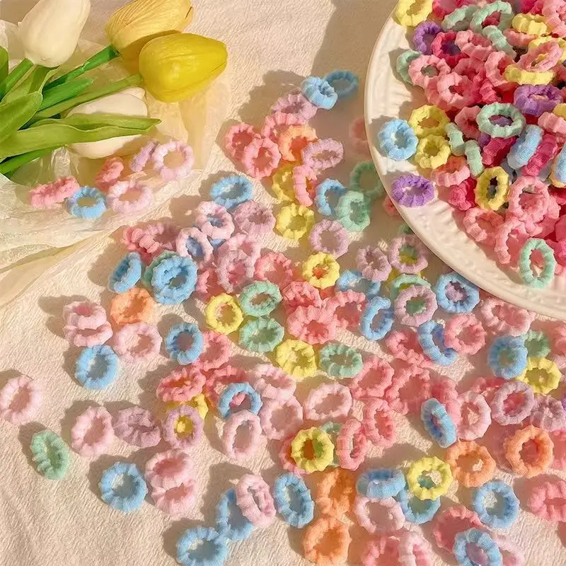 100Pcs Mix Colorful Basic Nylon Hair Ties for Girls Ponytail Hold Scrunchie Rubber Band Kid Fashion Hair Accessories