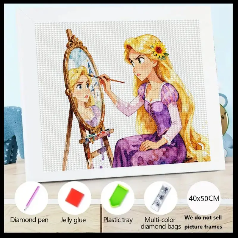 

1PC Full Drill 5D DIY Diamond Painting Kit, Cute Cartoon Princess Painting Her Self-Portrait, Fairy Tale Long Hair Girl Art, Cry