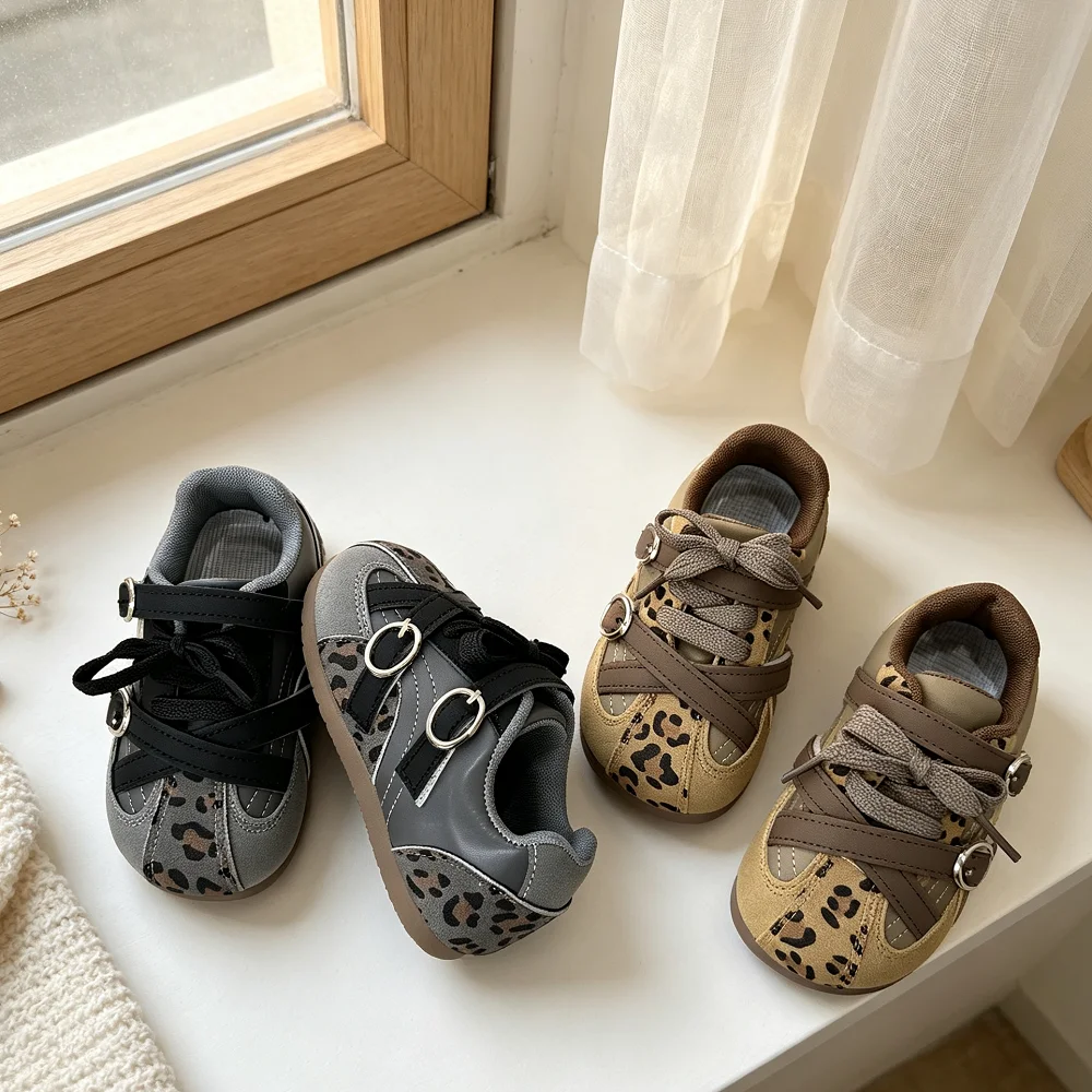 Toddler Girls Animal Print Casual Shoes 2026 New Autumn Kids Barefoot Sneakers Soft Sole Comfort Versatile School Outdoor Play