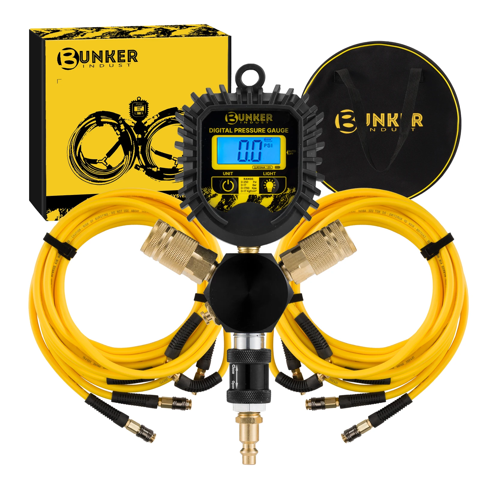 BUNKER INDUST 4x4 Offroad Quick Rapid 4 Tire Inflation and Deflation Gauge Digital Tire Inflator 2.4k Tire Pressure Gauge 49.5k