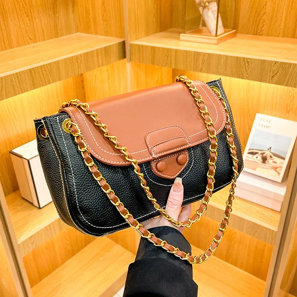 

Genuine Leather Shoulder Messenger Bags Luxury Designer Fashion Chain Female Purses and Handbags Crossbody Bags for Women 2024