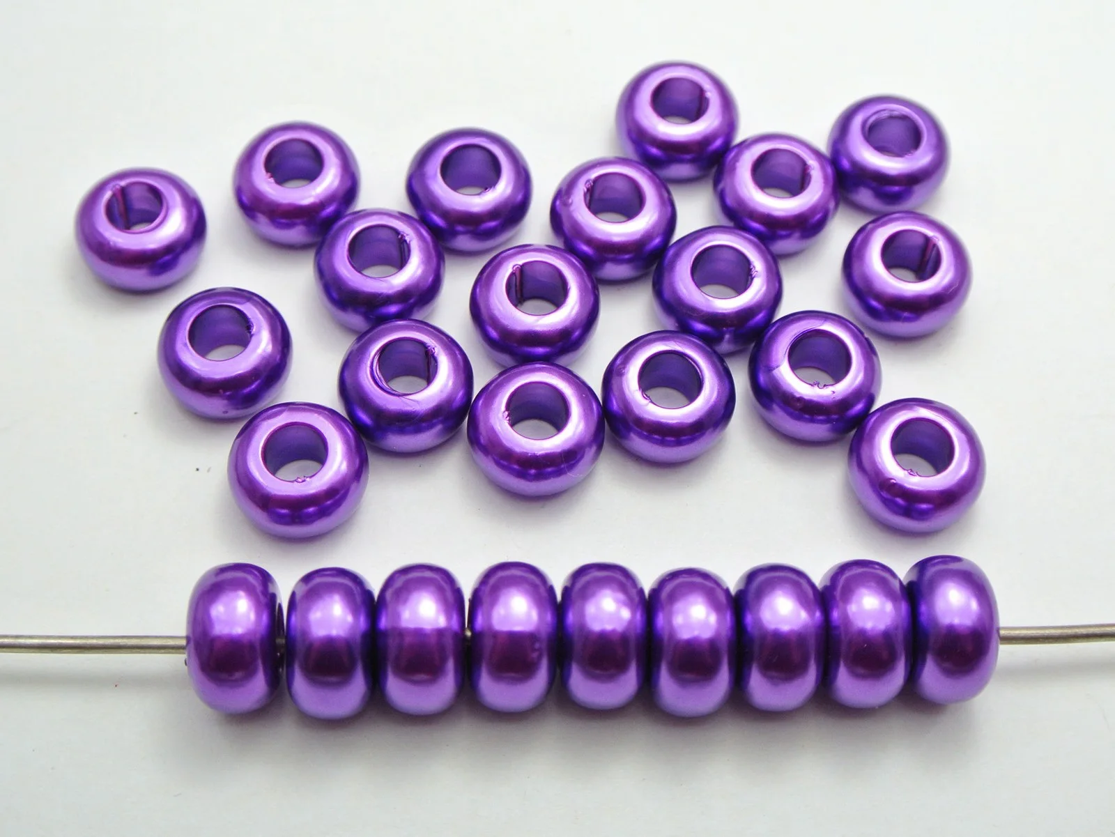 100 Mixed Color Acrylic Faux Pearl Rondelle Spacer Beads With Large 5mm Hole