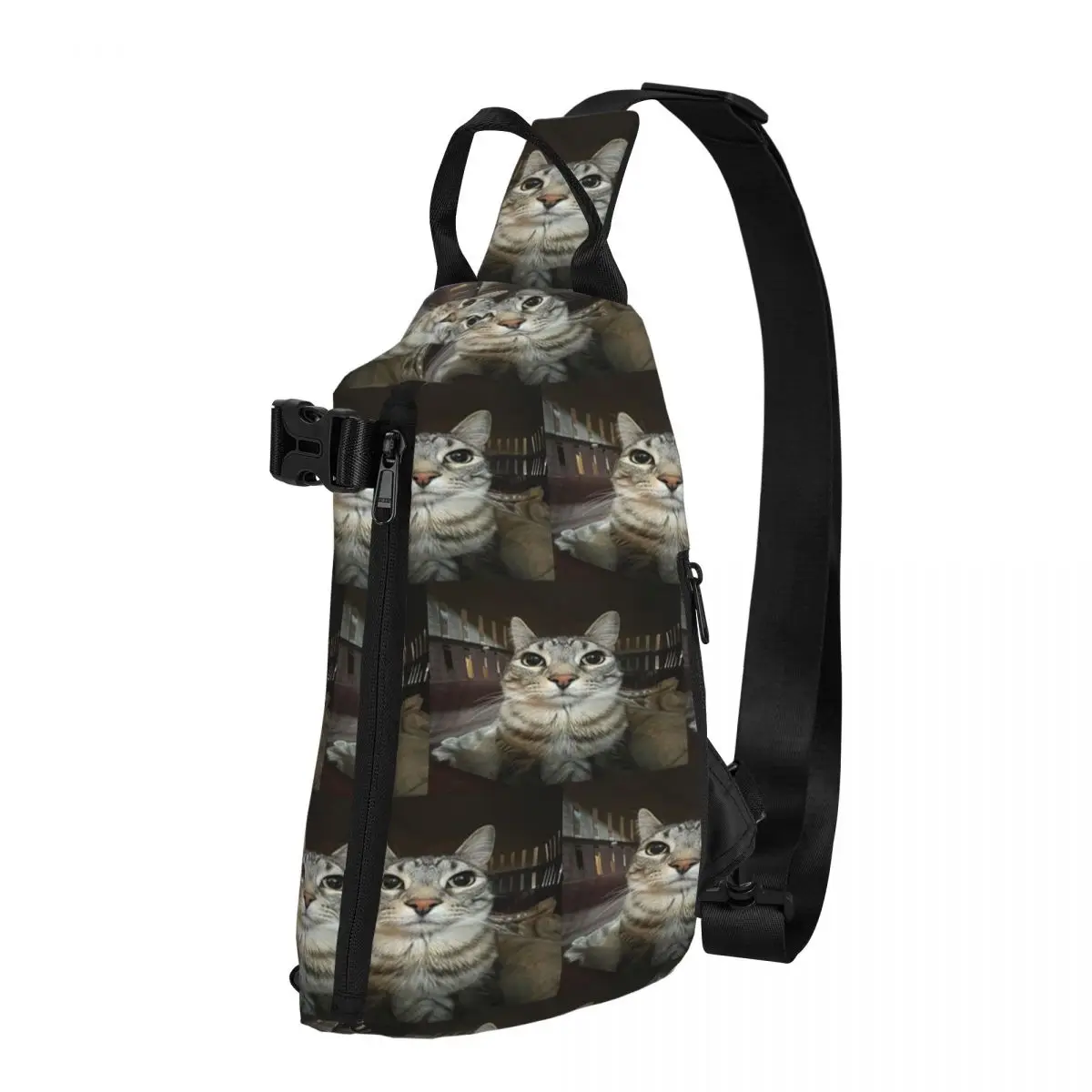 Cat Looking Directly At You Chest Bag Men Sling Crossbody Backpack Chest Bag Travel Hiking Daypack Shoulder Bag