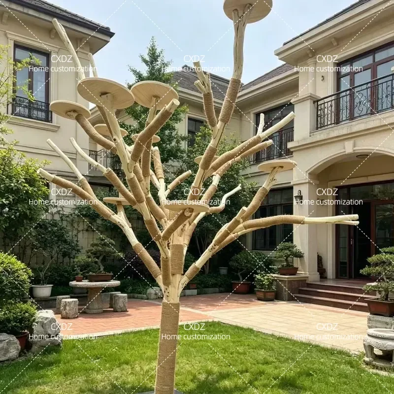 New Chinese Style Solid Wood Cat Climbing Frame Large Multi Layer Cat Tree with Hemp Rope Scratching Post for Indoor Use