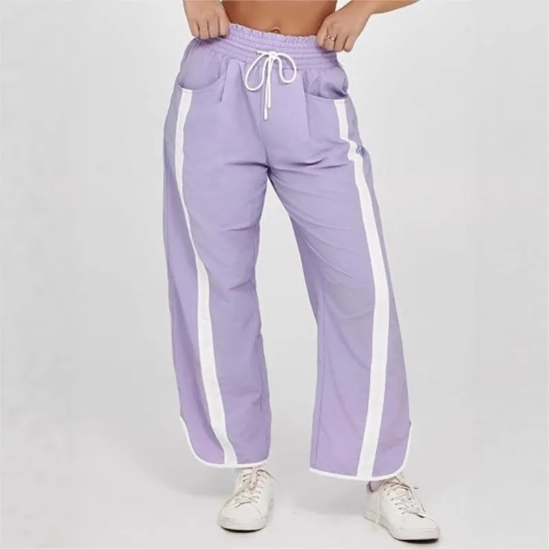 Colorblock Striped Wide Leg Pants For Women Casual Drawstring High Waist Loose Trousers Streetwear Sports Daily Vacation Outfit