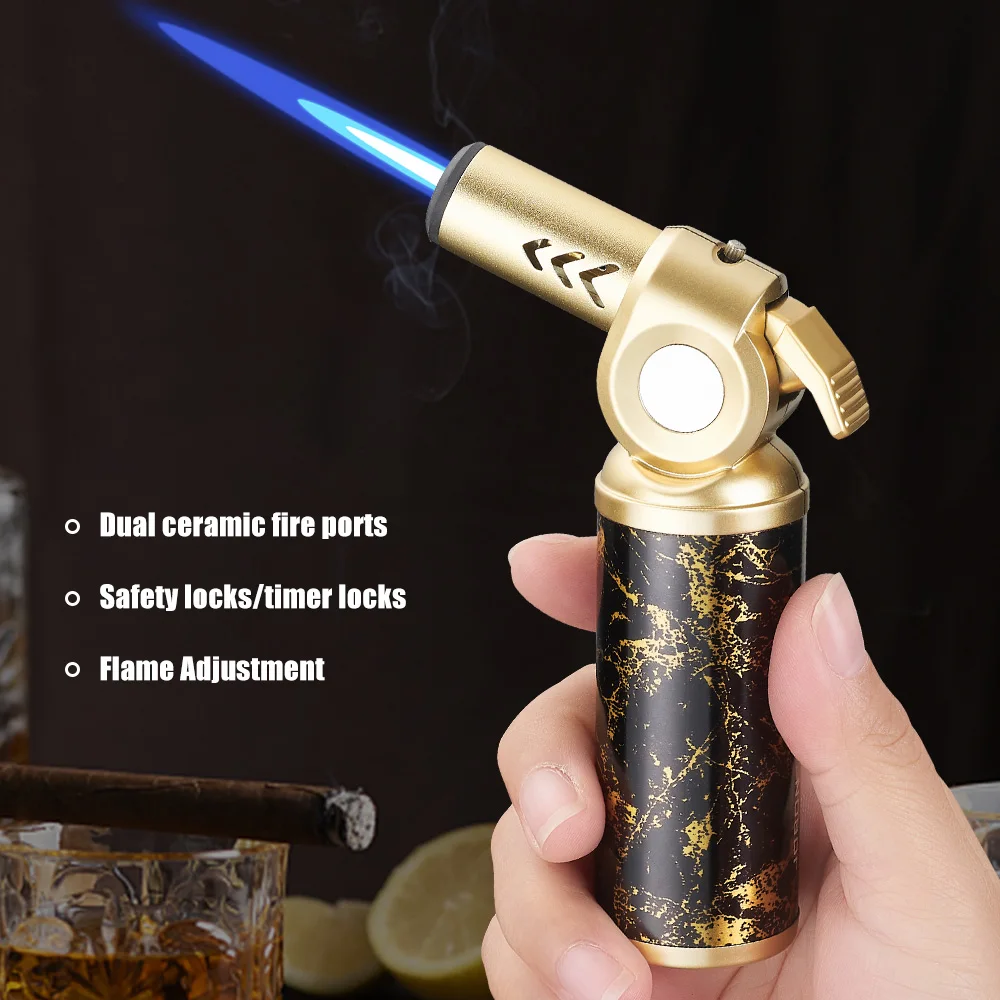 JOBON Blue Flame Cigar Lighter One-button Fixed Flame Design Safety Lock Multi-scene Use Adjustable Flame Ignition Tool