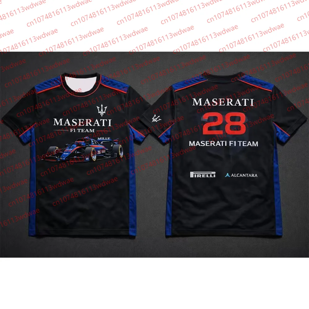 camiseta-masculina-maserati-f1-team-numero-28-manga-curta-motorsport-verao-respiravel-casual-esportiva-para-fas-de-carros-streetwear-top