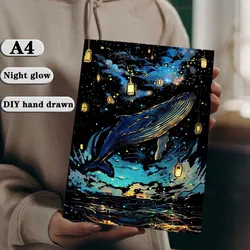 4PCS/set A4 DIY Decorative Painting Butterfly Whale Fireworks Hot Air Balloons Night Glow Handmade Painting Scratching Painting