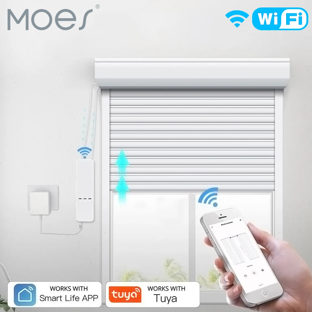 MOES WiFi Motorized Chain Roller Blinds Shade Shutter Drive Electric Curtain Motor RF Remote Tuya Smart App Control Alexa/Google