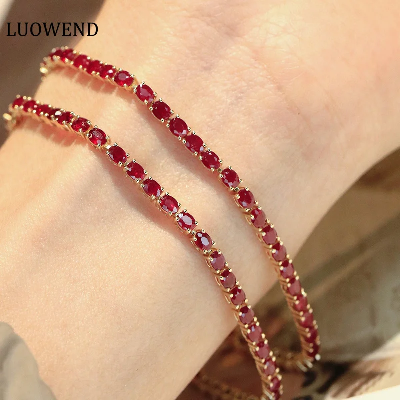 

LUOWEND браслет из 100% желтого золота 18 карат, роскошный простой стильный браслет из настоящего натурального рубина для женщин, ювелирные изделия с высоким драгоценным камнем