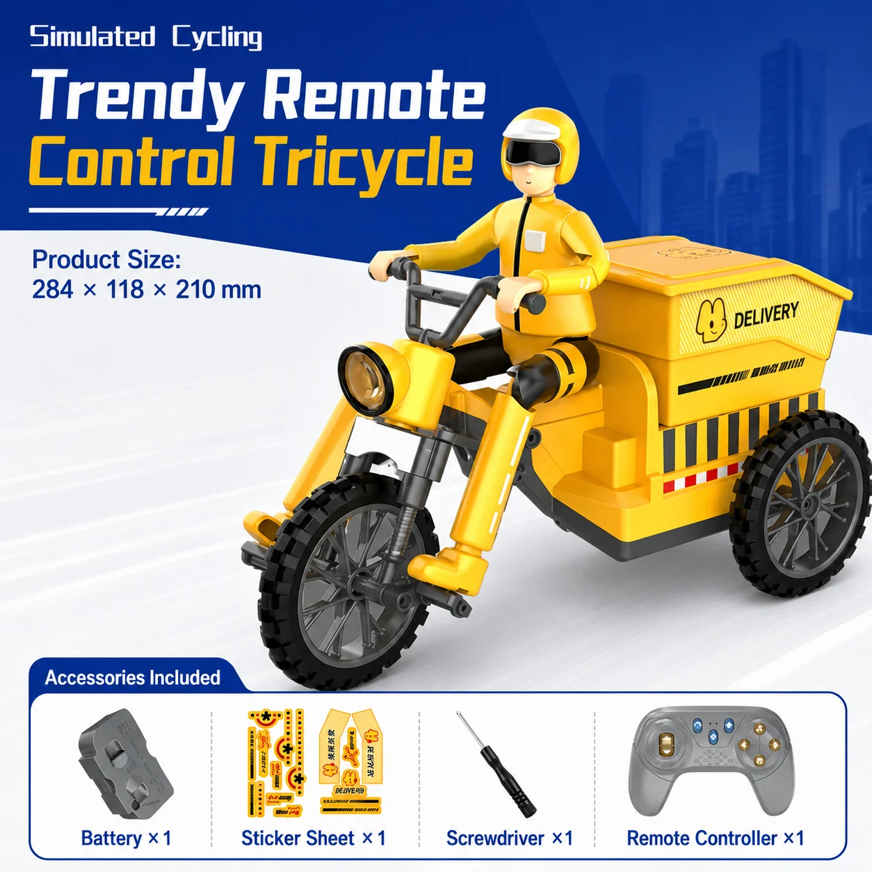 2026 New RC Delivery Tricycle Toy Electric Remote Control Simulation 3‑Wheel Motorcycle Racing Model Hobby Play