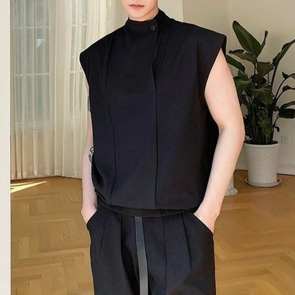 Mens Deconstructed Side Button Asymmetry Dark Y2k Vest Street Fashion Niche Youth Trend Breath Tank Top Men'S Clothing 2026 New