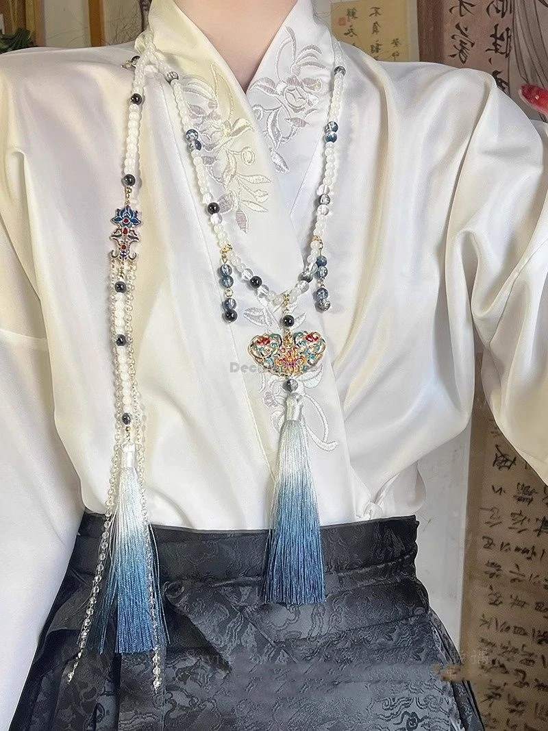 2026 new chinese ancient ming dynasty women hanfu cosplay necklace long cloud-shaped gradient tassels hanfu accessory necklace