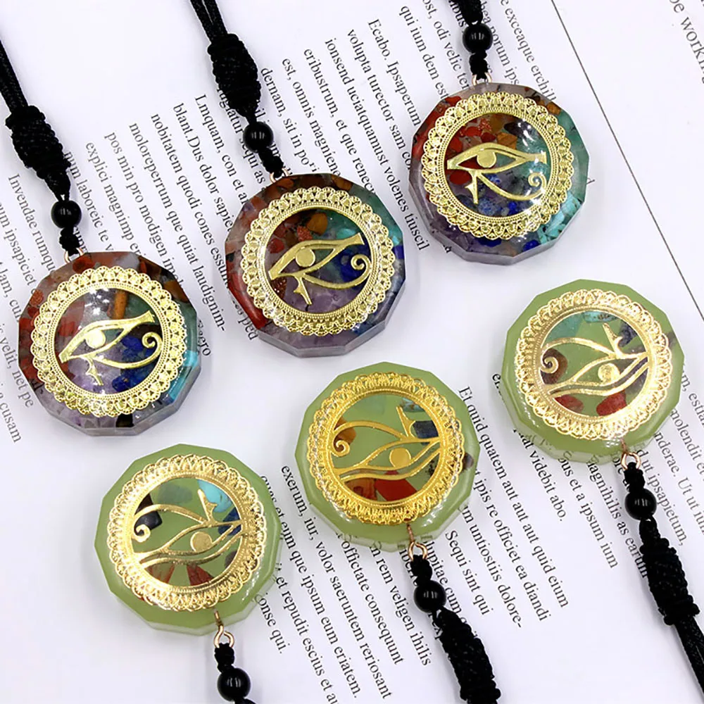 Eye of Horus Orgone Energy Pendant Natural Healing Crystals Chip Stones Turquoise Amethyst Reiki Chakra Luminous Charms Jewelry