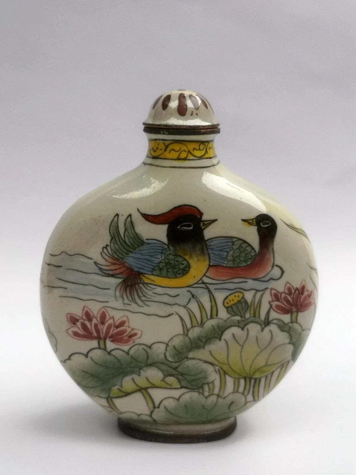 Collection Vintage art Chinese Cloisonne Painting Flowers and Birds Crane Snuff Bottle Decoration