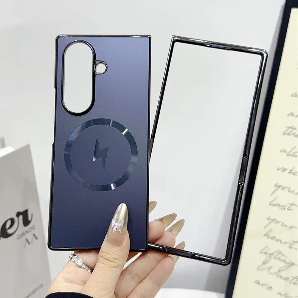 

Luxury Matte Frosted Magnetic Plating AG Phone Case for Samsung Galaxy Z Fold 7 6 5 4 3 5G Magsafe Wireless Charging Back Cover