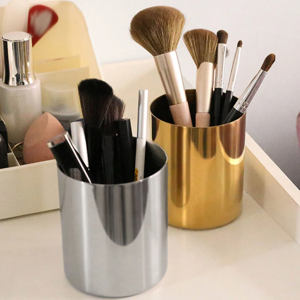 

Stylish Brush Holder Pen Holder Makeup Organizer Storage Cup for Bathroom Bedroom Office Desk Metal Vanity Table Accessory Box