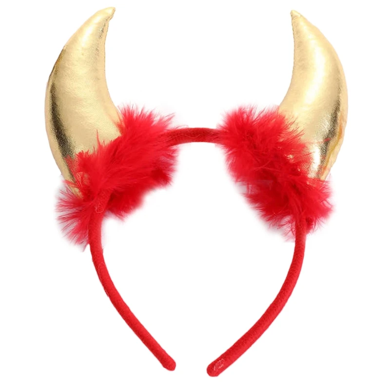 Halloween Plush Horn-shaped Hair Hoop Goth Black Red Ears Hairband Halloween Party Performance Masquerade Decoration Props