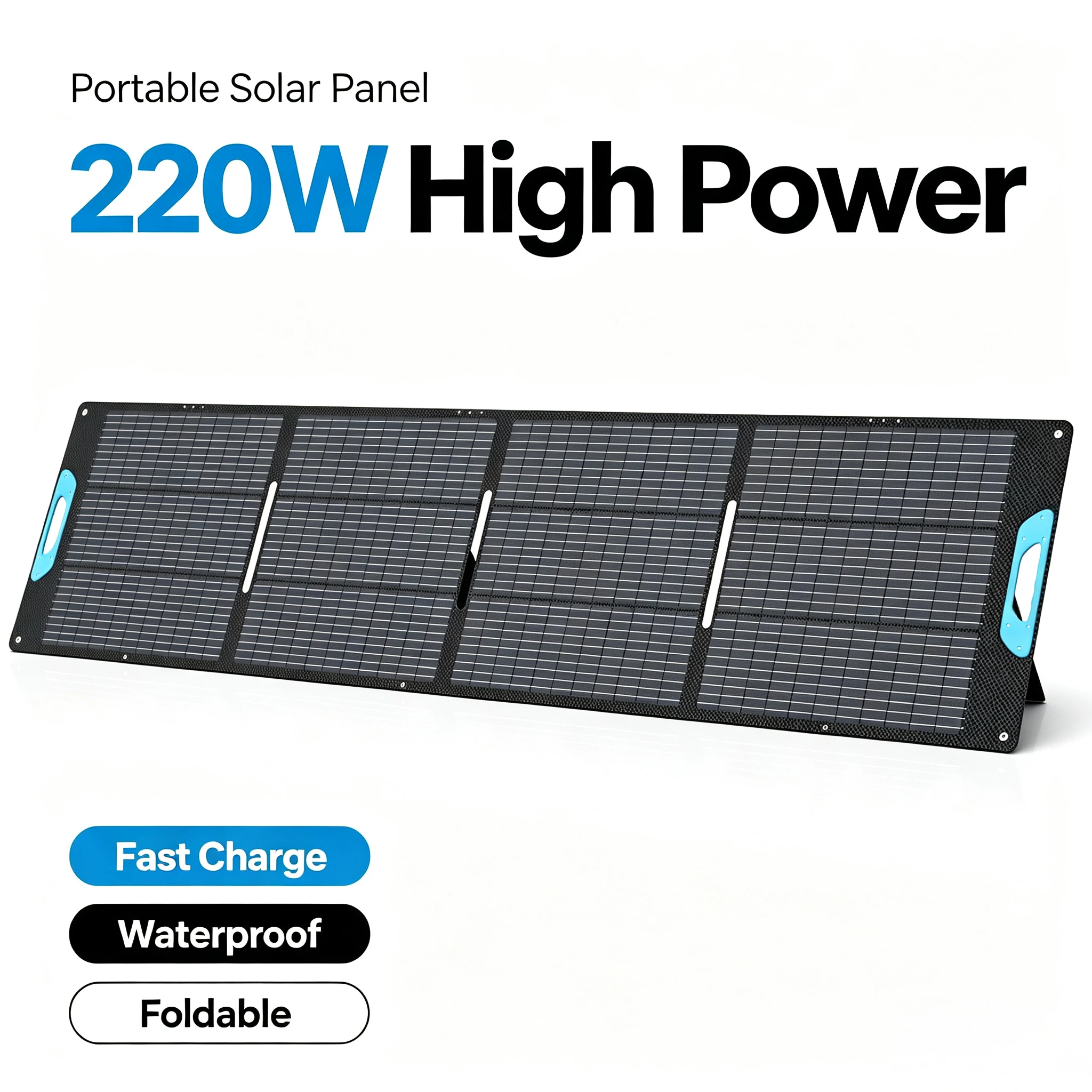 E-POWO 220W Portable Solar Panel 26V Solar Charger Waterproof Foldable with Kickstand & Carry Handles for Generator Camping