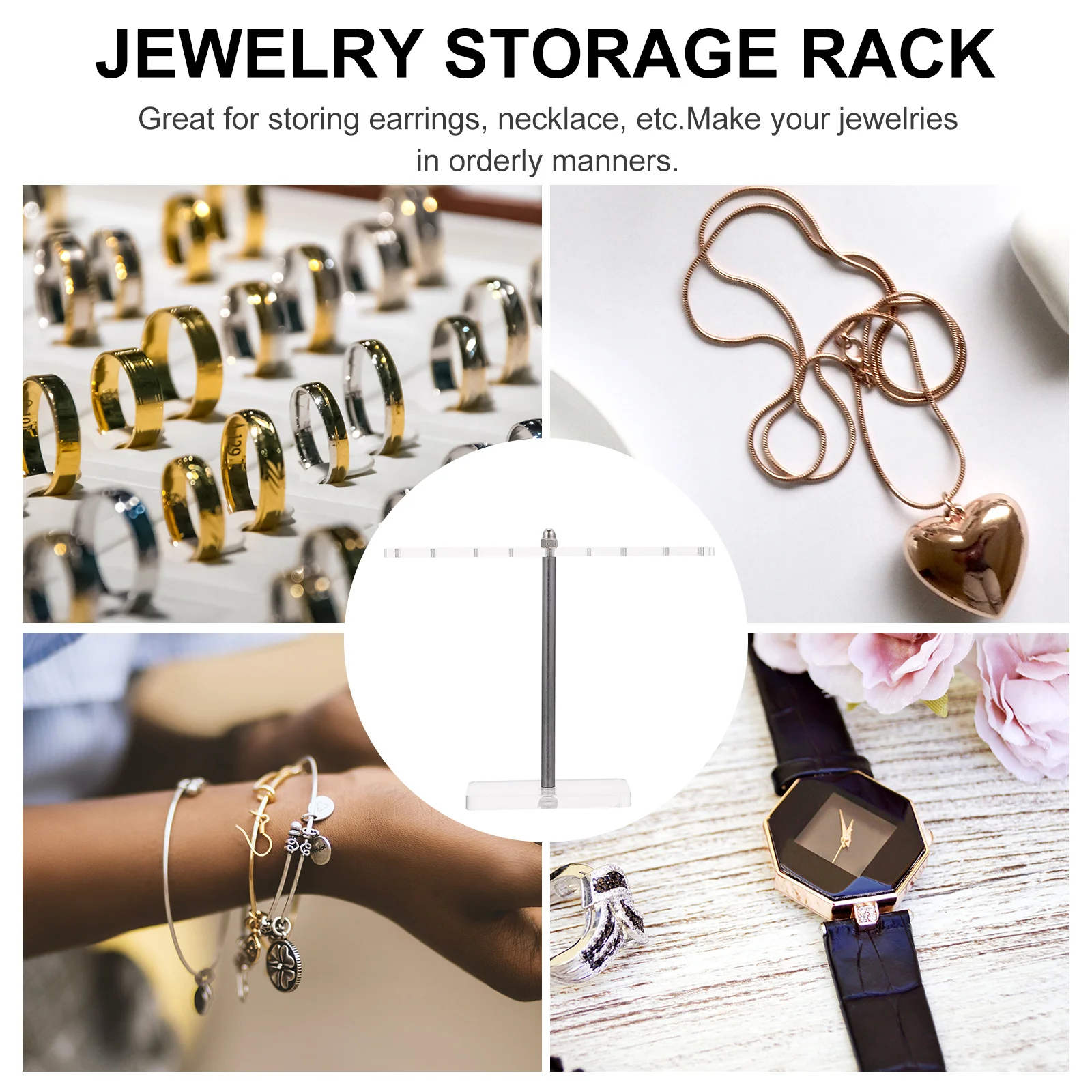 

1pc T Shape Jewelry Display Stand Durable Earrings Necklace Organizer Storage Rack Jewelry Holder Practical Gift Idea
